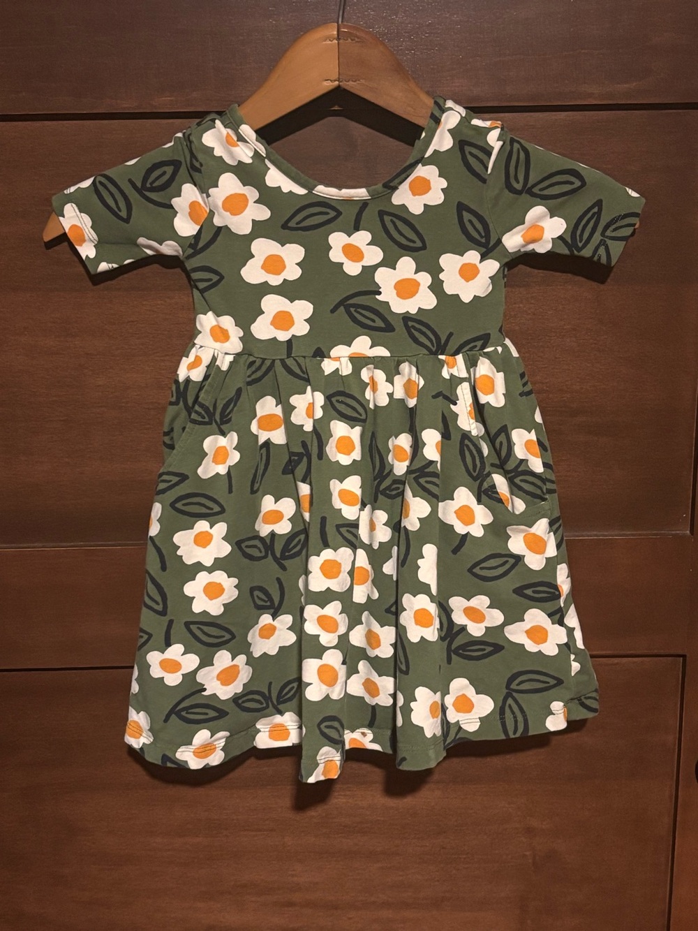 Hanna Andersson Olive Green Floral Twirl Dress